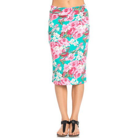 Women's Printed Below the Knee Pencil Skirt for Office Wear - Made in USA
