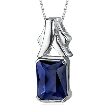 Peora 3.00 Carat T.G.W. Radiant Cut Created Blue Sapphire Rhodium over Sterling Silver Pendant, 18