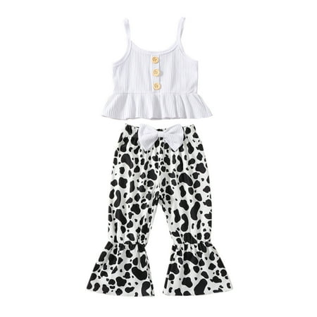 Toddler Girls Bell Bottoms Outfits Baby Sleeveless Tank Tops Ribbed Crop Tops Floral Flare Pants Kids Summer Clothes