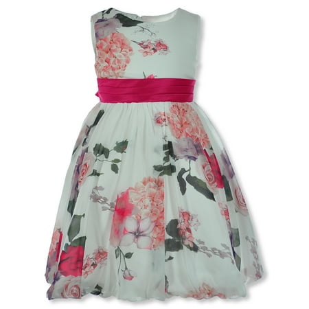 Pink Butterfly Girls Floral Silken Bubble Dress - magenta 2t (Toddler)