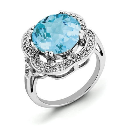 Primal Silver Sterling Silver Rhodium Checker-Cut Sky Blue Topaz Ring