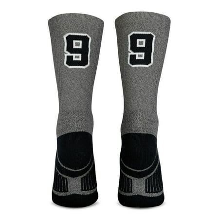

Custom Team Number Crew Socks | Athletic Socks by ChalkTalk SPORTS | Gray & Black | 99 | Unisex | Adult