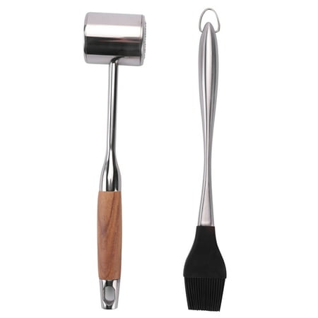 

Double-Sided Meat Tenderizer Hammer with Non- Wooden Handle Steak Hammer with Silicone Oil Brush