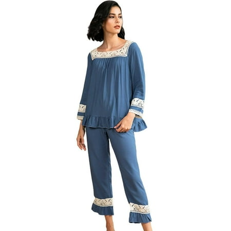Women Pajamas Set Autumn Winter Long-sleeved Homewear Square Neck Tops Vintage Lace Decoration Casual Pyjamas Sleepwear
Women Pajamas Set Autumn Winter Long-sleeved Homewear Square Neck Tops Vintage Lace Decoration Casual Pyjamas Sleepwear