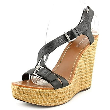 Lauren Ralph Lauren Dover Womens Size 9 Black Leather Wedge Sandals Shoes New