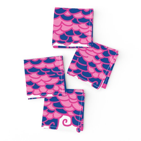 Cocktail Napkins Chinoiserie Pagoda Scallop Scales Toile Fretwork Pink Set of 4