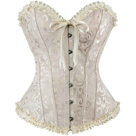 QWZNDZGR Women s Lace Up Boned Overbust Corset Bustier Lingerie Bodyshaper Top