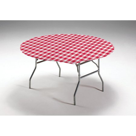 Club Pack of 12 Red and White Gingham Disposable Round Plastic Banquet Party Table Covers 60
