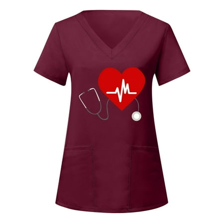 TAIAOJING Women Scrubs Top Short Sleeve V Neck Heart Printed Top Nursed Working T Shirts Blouse With Pockets
TAIAOJING Women Scrubs Top Short Sleeve V Neck Heart Printed Top Nursed Working T Shirts Blouse With Pockets