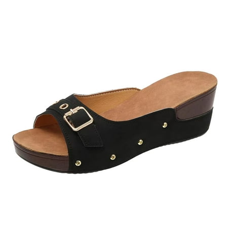 slipper for Women Fashion Women Summer Wedges Buckle Strap Solid Color Comfortable Shoes Beach Open Toe Breathable Sandals Artificial leather Dress Sandals for Women Black
slipper for Women Fashion Women Summer Wedges Buckle Strap Solid Color Comfortable Shoes Beach Open Toe Breathable Sandals Artificial leather Dress Sandals for Women Black