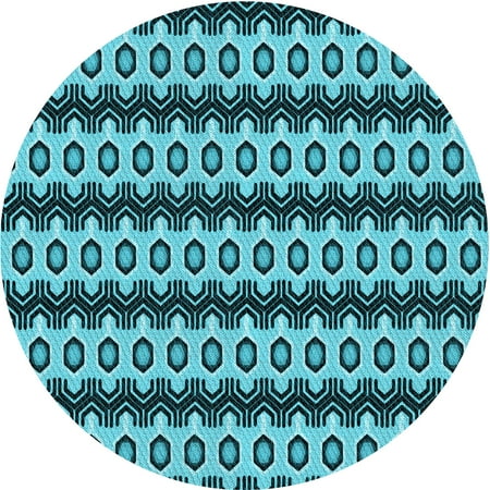 Ahgly Company Indoor Round Patterned Bright Turquoise Blue Area Rugs 8 Round