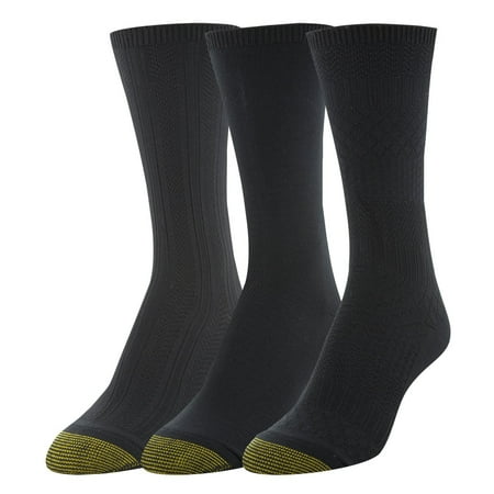 Gold Toe Women s Ultra Soft Texture Crew Socks 3 Pairs Black Shoe Size: 6-9