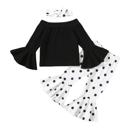 

QYZEU Summer Clothes for Girls 10-12 Years Old New Born Wrapping Blanket Toddler Girls Long Sleeve T Shirt Tops Dot Leopard Printed Bell Bottoms Flare Pants Headbands Kids Outfits