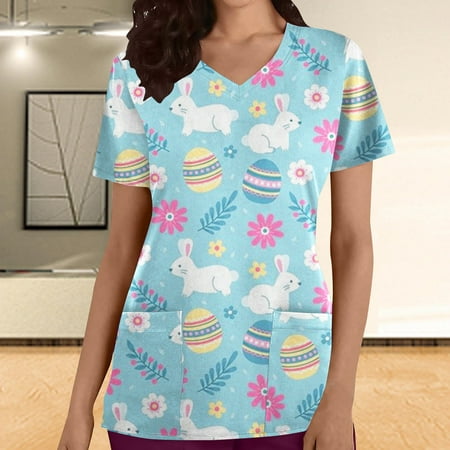 Dolkfu Bunny Scrub Top Fashion Woman Solid V--Neck Short Sleeve T-Shirt Printing Loose Blouse Tops
Dolkfu Bunny Scrub Top Fashion Woman Solid V--Neck Short Sleeve T-Shirt Printing Loose Blouse Tops