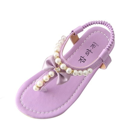 

Girls Thong Sandals Rhinestone Thong Sandals with Buckle Summer Toddler Infant Kids Baby Girls Bowknot Pearl Princess Thong Sandals Shoes Purple 3-4 Years
