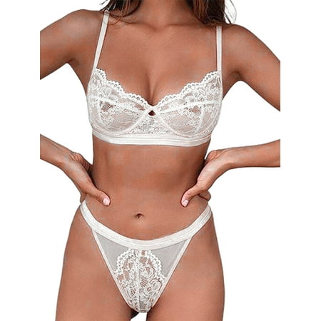 Capreze Women Lingerie Set 2 Pieces Sleepwear Deep V Neck Floral Underwear Underwire Bra Ladies Transparent With Panties Mesh Solid Color White 2XL
Capreze Women Lingerie Set 2 Pieces Sleepwear Deep V Neck Floral Underwear Underwire Bra Ladies Transparent With Panties Mesh Solid Color White 2XL