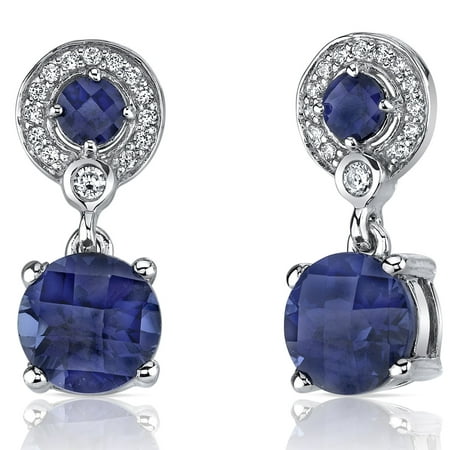 Peora 6.00 Ct Round Cut Created Blue Sapphire Sterling Silver Drop Earrings Rhodium Finish