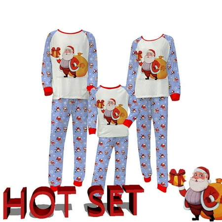 Family Christmas Pajamas Matching Set Cartoon Santa Print Long-Sleeve Tops with Pants Sleepwear