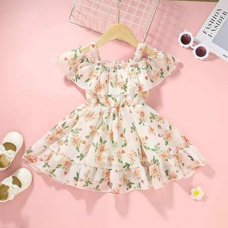 Tking Fashion Summer Toddler Kids Baby Girls Floral Print Casual Ruffle Slip Dress Princess Green 90