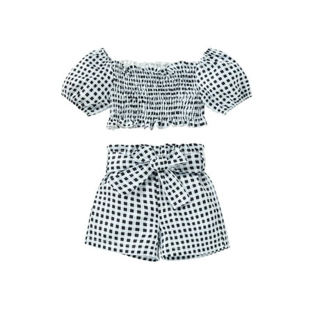 Suanret Summer Lovely Kids Girls 2Pcs Clothes Sets Off Shoulder Ruffles Short Sleeve Plaid T-Shirts Shorts Black White 4-5 Years
Suanret Summer Lovely Kids Girls 2Pcs Clothes Sets Off Shoulder Ruffles Short Sleeve Plaid T-Shirts Shorts Black White 4-5 Years