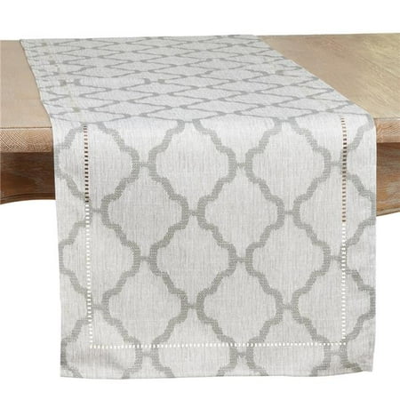 Saro Lifestyle 6718.GY16108B 16 x 108 in. Laser-Cut Hemstitch Runner Gray