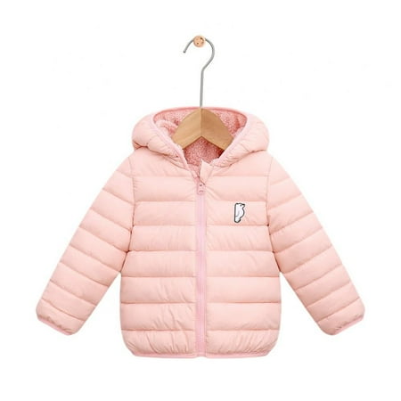 Toddler Baby Hooded Down Coat for Kids Boys Girls Thicken Fleece Lining Padded Jacket Zipper Cartoon Bear Jacket Outerwear 1-7T