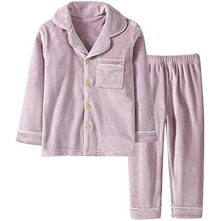 2PCS/Set Children Girls Nightgowns Winter Warm Pajama 130 Violet