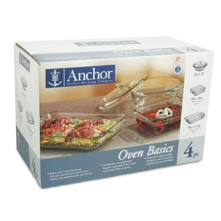 Anchor 4 Piece Set - 3 Quart Baking Dish, 2 Quart Casserole, Lid, 8\