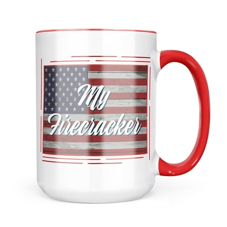 

Christmas Cookie Tin My Firecracker Fourth of July Vintage Wood Flag Script Mug gift for Coffee Tea lovers