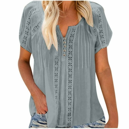 Women Solid V-Neck Lace Crochet Eyelet Short Sleeve Casual Shirts Blouses Tops
Women Solid V-Neck Lace Crochet Eyelet Short Sleeve Casual Shirts Blouses Tops