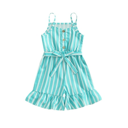 

Wassery Toddler Girls Summer Casual Jumpsuit 6M 12M 18M 24M 3T 4T Infant Girls Blue Sleeveless Button Sling Playsuit Striped Suspender Flared Pants