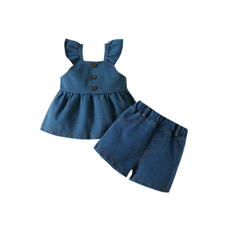 Wassery Baby Girl Summer Outfits 2Pcs Dot Solid Color Fly Sleeve Buttons Denim Tops Elastic Waist Shorts 3 6 9 12 18 24 Months Girl Infant Clothes Set
Wassery Baby Girl Summer Outfits 2Pcs Dot Solid Color Fly Sleeve Buttons Denim Tops Elastic Waist Shorts 3 6 9 12 18 24 Months Girl Infant Clothes Set