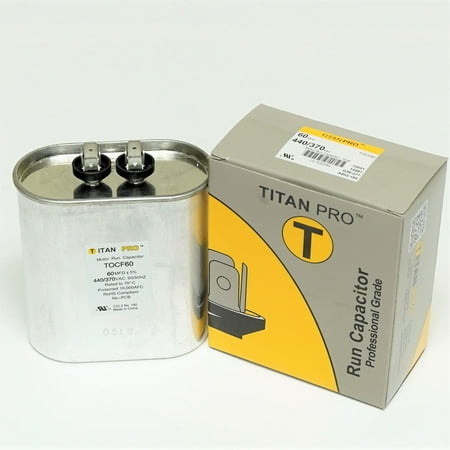 TitanPro TOCF60 HVAC Motor Run Oval Capacitor. 60 MFD/UF 440/370 Volts