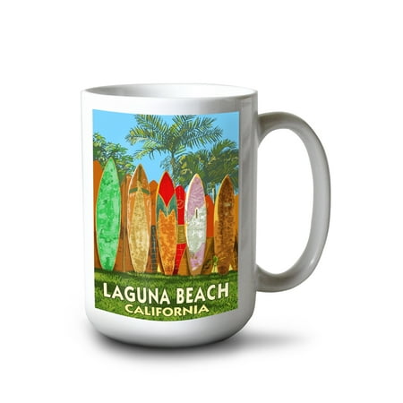 15 fl oz Ceramic Mug Laguna Beach California Surfboard Fence Dishwasher & Microwave Safe