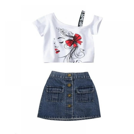 Bullpiano Toddler Baby Girls Summer Clothing Set Off-one-shoulder Short Sleeve Tops Denim Shorts Set Summer Baby Fashion Outfits for 3-4 Years Girls
Bullpiano Toddler Baby Girls Summer Clothing Set Off-one-shoulder Short Sleeve Tops Denim Shorts Set Summer Baby Fashion Outfits for 3-4 Years Girls