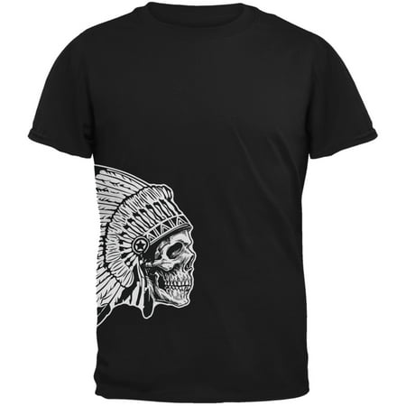 Native American Head Black Adult T-Shirt