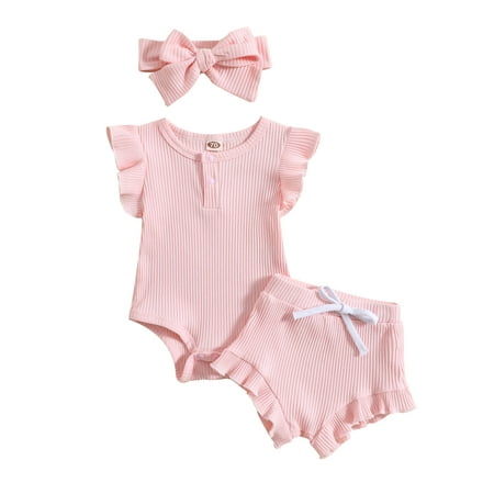 Infant Baby Girls Summer Rompers Set Solid Color Ribbed Flying Sleeve Jumpsuit Casual Ruffle Shorts Headband
Infant Baby Girls Summer Rompers Set Solid Color Ribbed Flying Sleeve Jumpsuit Casual Ruffle Shorts Headband