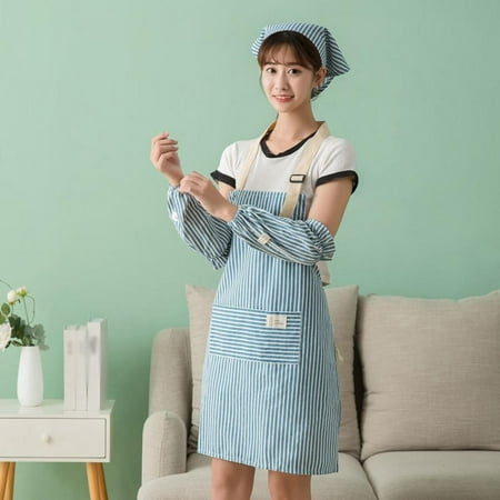 Linen Cooking Apron with Hat& Arm Sleeves Adjustable Stripe Kitchen Apron Set Soft Chef Apron with Pocket for Women and Men
Linen Cooking Apron with Hat& Arm Sleeves Adjustable Stripe Kitchen Apron Set Soft Chef Apron with Pocket for Women and Men