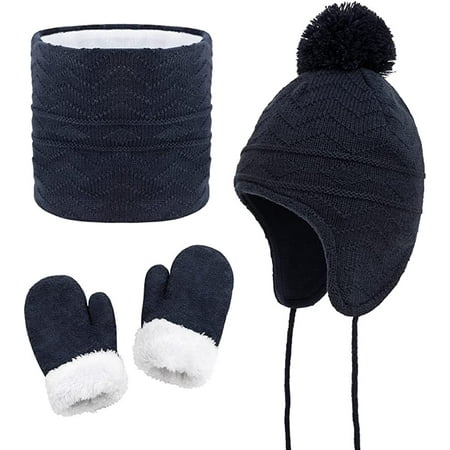 HESHENG 4 Pieces Toddler Winter Knitted Fleece Lined Ear flap Hat Scarf and Warm Gloves Set for Kids Girls Boys 1-3 Years Navy Blue
HESHENG 4 Pieces Toddler Winter Knitted Fleece Lined Ear flap Hat Scarf and Warm Gloves Set for Kids Girls Boys 1-3 Years Navy Blue