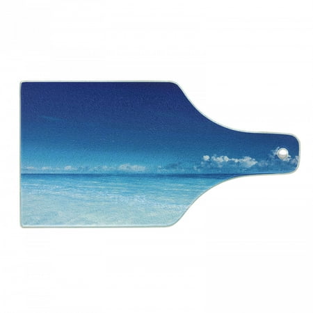 

Landscape Cutting Board Ocean Scenery Deep Sea Beach Hot Summer Themed Photo Decorative Tempered Glass Cutting and Serving Board Wine Bottle Shape Turquoise Pale Blue by Ambesonne