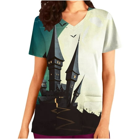 DTBPRQ Halloween Working Uniforms Scrub Tops T-Shirts Spider Bat Printed Turtle Neck Tank Top Dressy Short Sleeve Oversized T Shirts
DTBPRQ Halloween Working Uniforms Scrub Tops T-Shirts Spider Bat Printed Turtle Neck Tank Top Dressy Short Sleeve Oversized T Shirts
