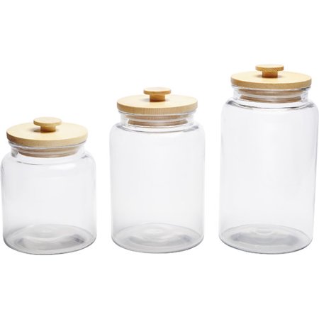 Circle Glass Woodland 3-Piece Glass Canister Set with Wooden Lids