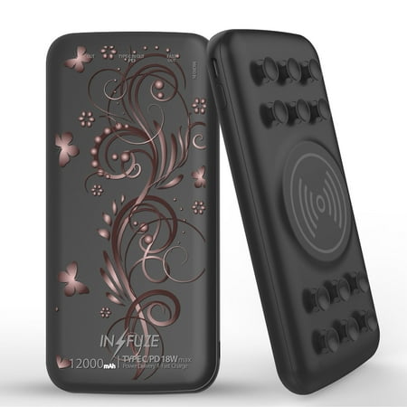 INFUZE Qi Wireless Portable Charger for iPhone 14 14 Max 14 Pro 14 Pro Max - External Battery (12000 mAh 18W Power Delivery USB-C/USB-A 3.0 Ports Suction Cups) - Black Butterfly Vines
INFUZE Qi Wireless Portable Charger for iPhone 14 14 Max 14 Pro 14 Pro Max - External Battery (12000 mAh 18W Power Delivery USB-C/USB-A 3.0 Ports Suction Cups) - Black Butterfly Vines