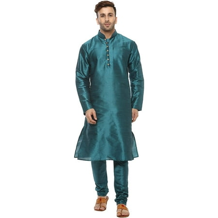 Royal Kurta Silk Blend Loop Button Kurta Pyjama Set for Men (44 Rama Green)