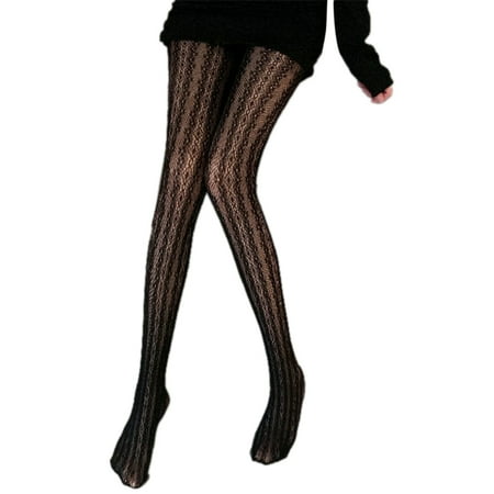 Women Lolita Fishnet Patterned Pantyhose Kawaii Floral Vertical Striped Tights