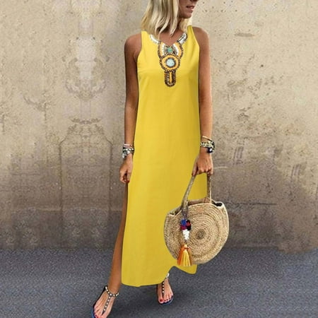 Women Fashion Sleeveless Deep V-neck Side Slit Print High Waist Dress Note Please Buy One Or Two Sizes Larger
Women Fashion Sleeveless Deep V-neck Side Slit Print High Waist Dress Note Please Buy One Or Two Sizes Larger