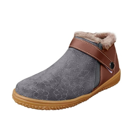 Snow Boots for Women Plush Toe Leather Boots Fashion Buckle Suede Round Stitching Snow Short Boots Women s women s boots PU Flock Dress Sandals for Women Grey