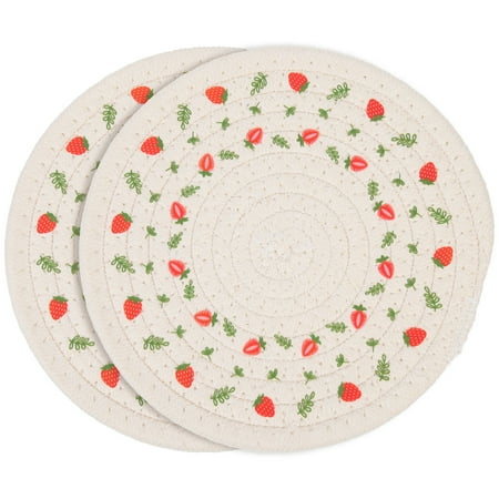2Pcs Cotton Rope Woven Placemat Decorative Place Mat Round Shape Placemat Dining Table Decor