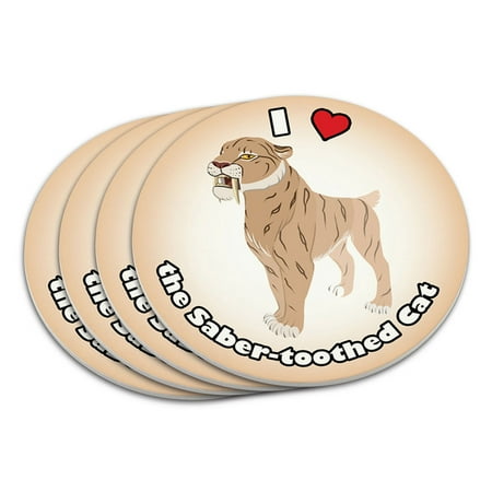 I Love Heart Saber-Toothed Cat Dinosaur Coaster Set