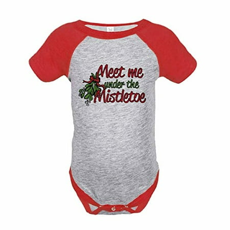 7 ate 9 Apparel Kids Funny Mistletoe Christmas Red Raglan Onepiece